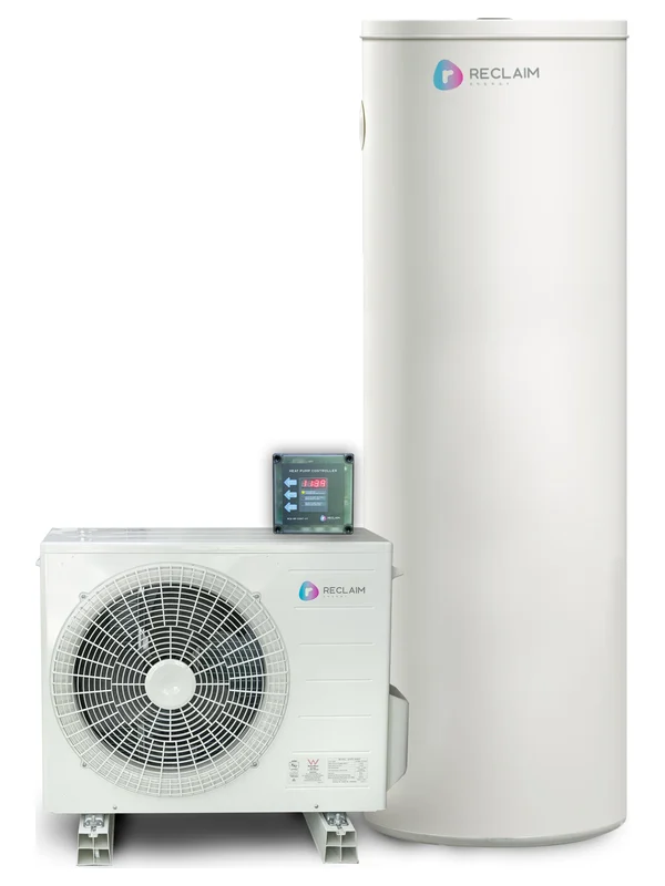 Reclaim Energy 250L CO2 split heat pump with tank and outdoor unit